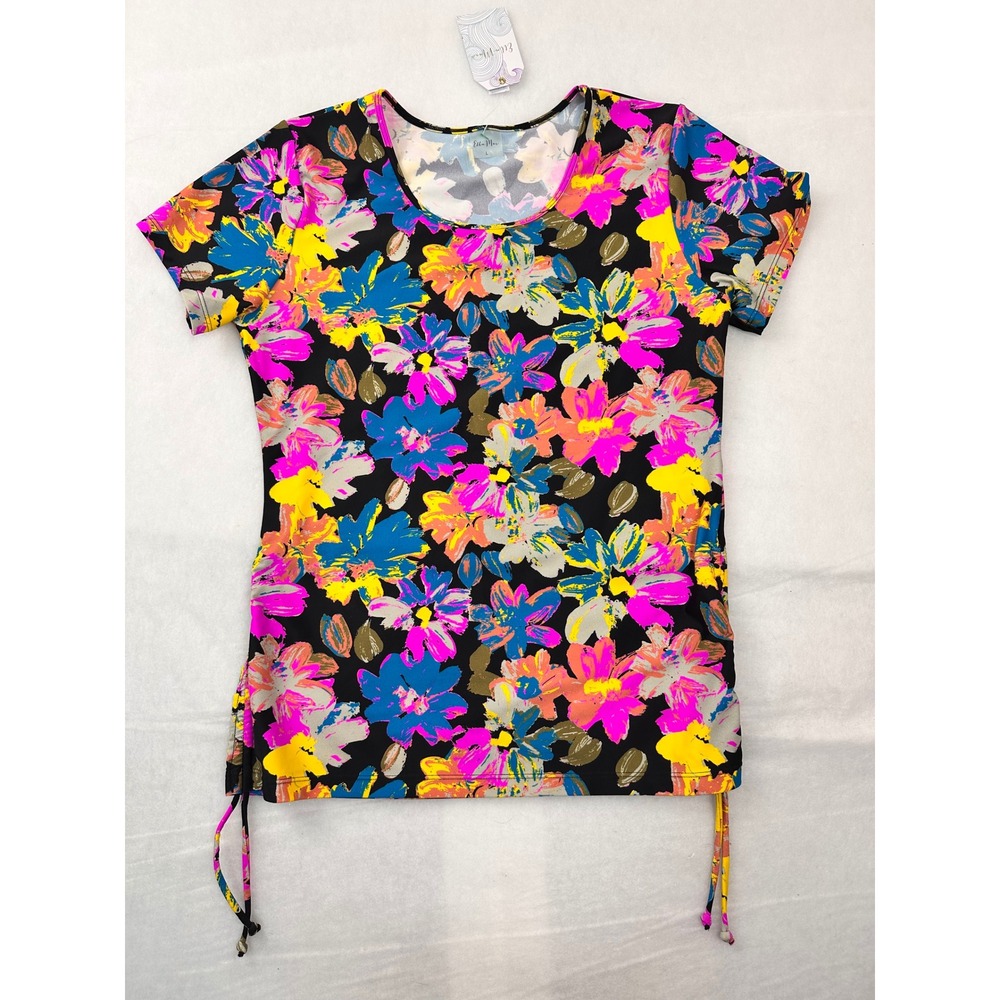 Ella Mae Adele Swim Top Floral Rash Guard UPF 50+ Sun Protection Multi Color L
